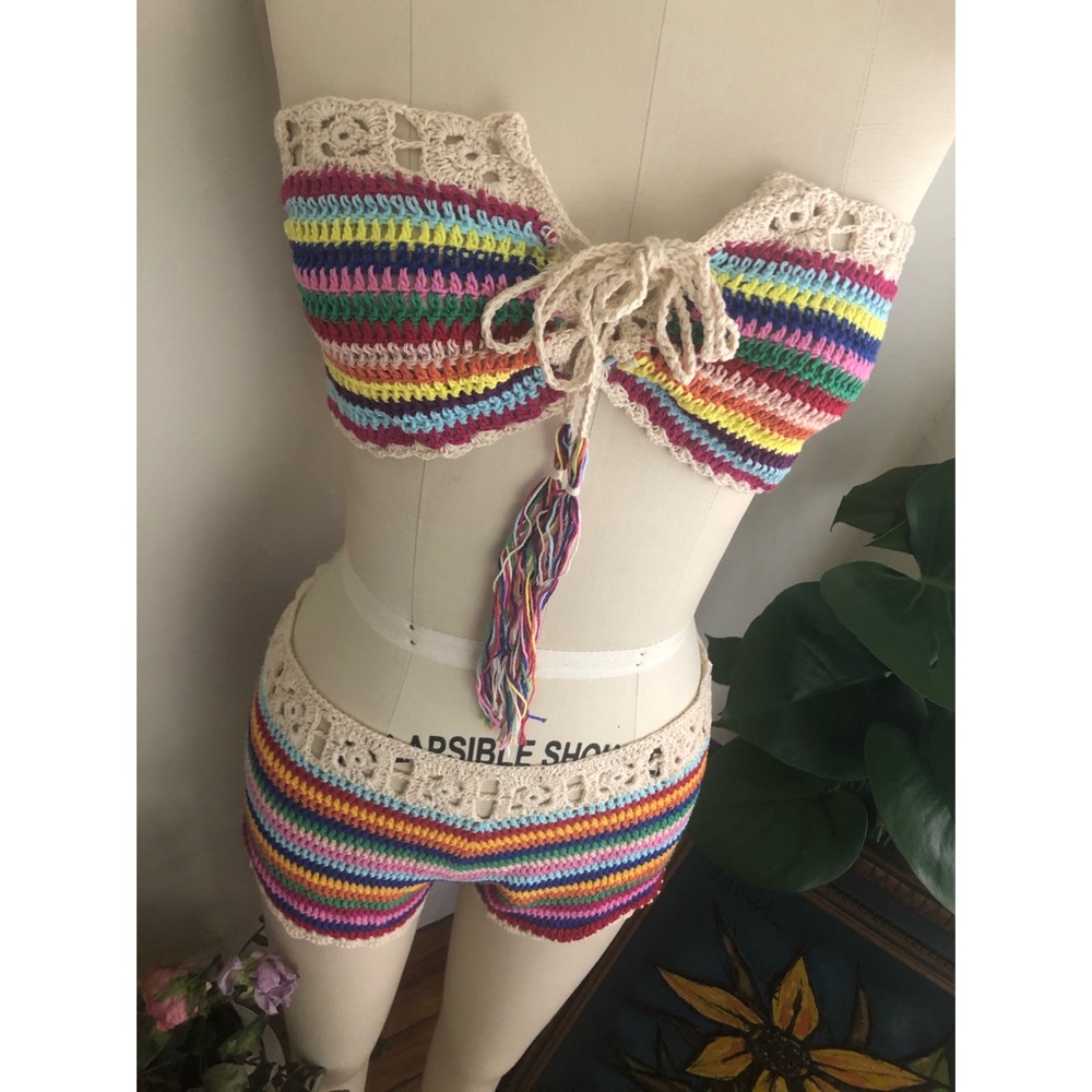 Handmade Cotton-Crochet Colorful-Swimsuit - Picture 2 of 7